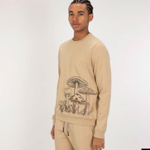 Blind Rooster by Ravelheart Embroidered Sweatshirt --Pale Khaki / Mushroom sz M - Picture 11 of 11